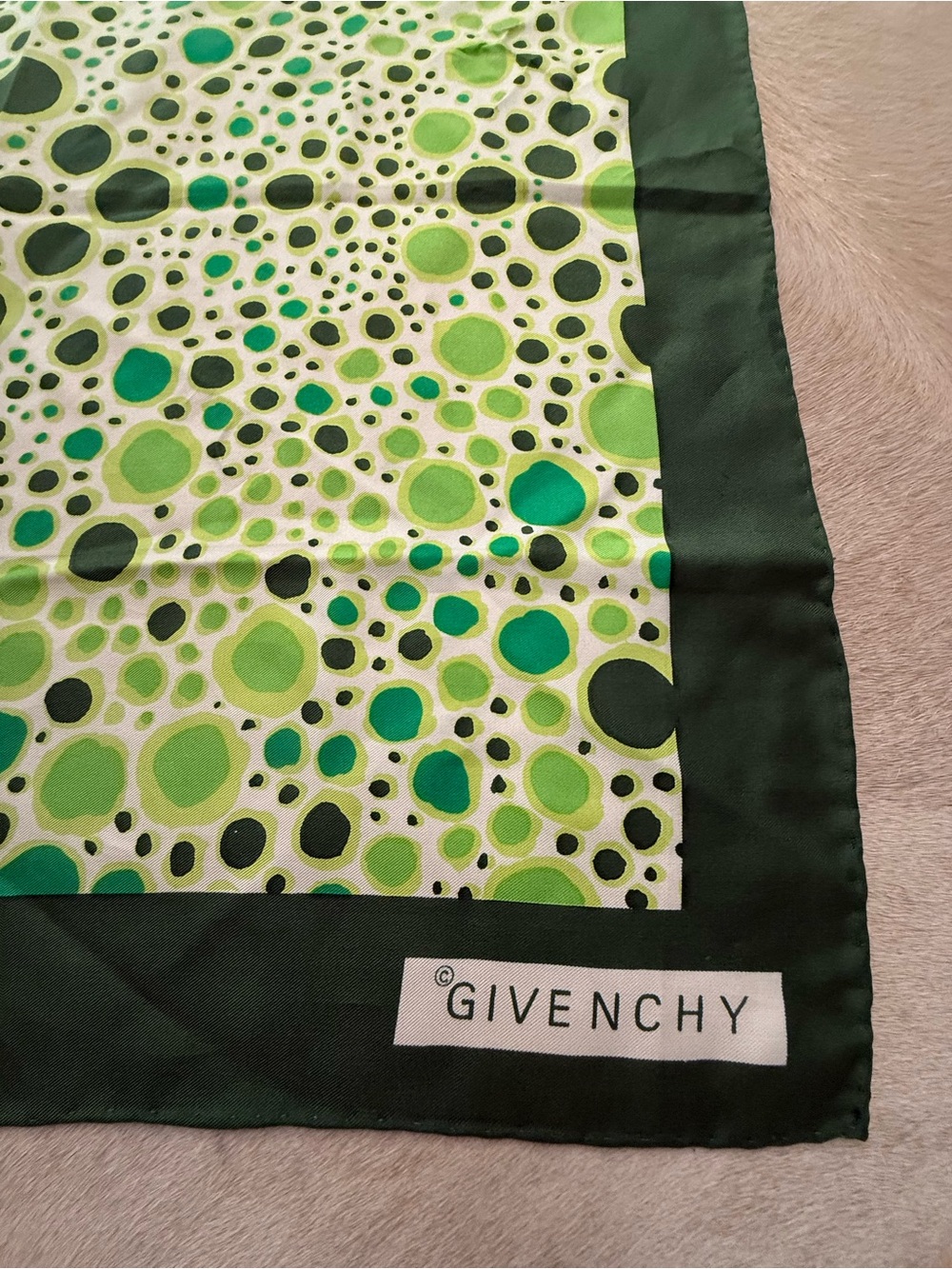 Givenchy Green and Ivory Dot Mosaic Silk Scarf - Picture 3 of 11